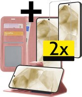 Hoesje Geschikt voor Samsung A55 Hoesje Book Case Hoes Wallet Cover Met 2x Screenprotector - Hoes Geschikt voor Samsung Galaxy A55 Hoesje Bookcase Hoes - Rosé goud