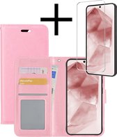 Hoes Geschikt voor Samsung A55 Hoesje Book Case Hoes Flip Cover Wallet Bookcase Met Screenprotector - Lichtroze.