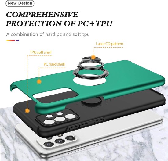 Coque de téléphone avec bague et aimant pour support de téléphone - Coque adaptée pour : Samsung Galaxy A33 5G - Coque rigide anti-chute - Vert