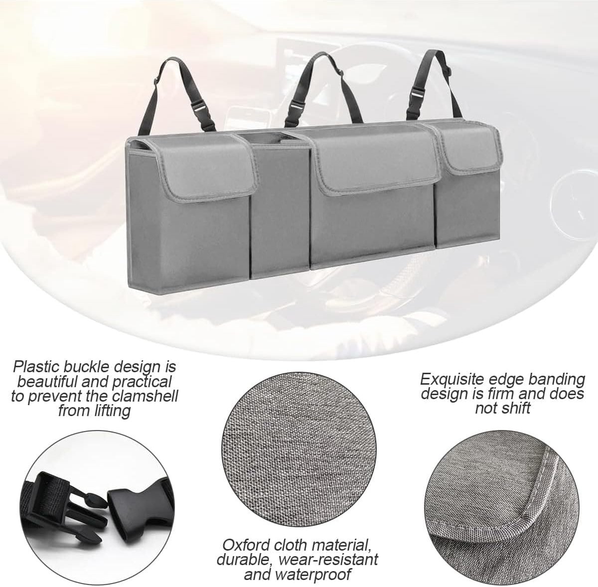 Organisateur De Coffre De Voiture Pliable - 4 Poches - Tissu Oxford Étanche - 90x25x12 Cm - Pour SUV, Camions