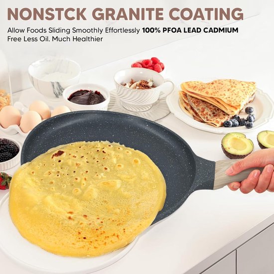 Poêle à Crêpes JEETEE 24cm - Antiadhésive Induction - Sans PFOA - Beige