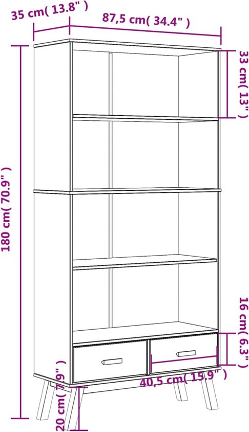 vidaXL Bibliothèque - Bibliothèques - Étagère à Boeken - Étagère - Bibliothèque à 4 niveaux OLDEN Pin massif gris et marron