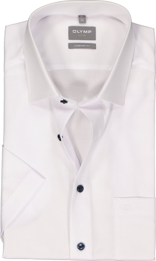 OLYMP comfort fit overhemd - korte mouw - structuur - wit - Strijkvrij - Boordmaat: 40