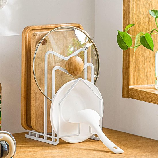 QIWODE Keuken snijplank organizer [2 stuks], bakplaat rek, pan en deksel opbergorganizer voor keuken aanrecht en kast, wit