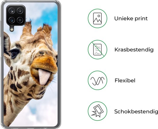 Coque Samsung Galaxy A12 - Girafe - Drôle - Langue - Siliconen - Sinterklaas - Noël - Cadeaux - Chaussures Cadeaux