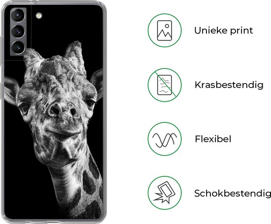 Telefoonhoesje Geschikt voor Samsung Galaxy S21 Plus hoesje - Giraffe - Dier - Zwart - Wit - Siliconen Telefoonhoesje Telefoonhoesje