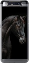 Geschikt voor Samsung Galaxy A80 hoesje - Paard - Dier - Zwart - Siliconen Telefoonhoesje