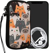 kwmobile hoesje voor smartphones M - 5,5" - hoes van Neopreen - Katten design - oranje / zwart / wit - binnenmaat 15,2 x 8,3 cm