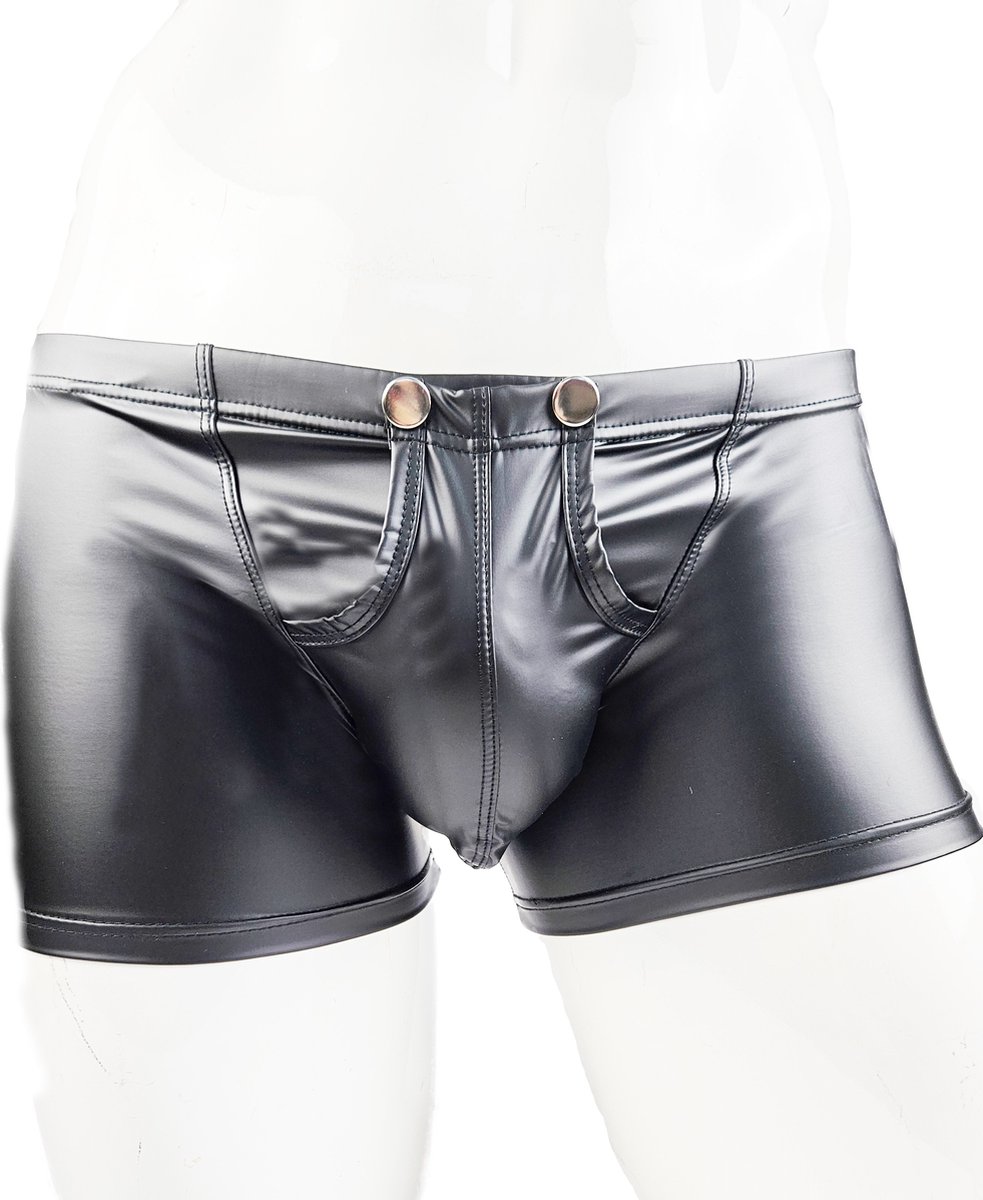 Goedkoopste BamBella ® - Boxer short - Maat XXL - MAT glans - Zwart BDSM kleding kruisloos open kruis erotische heren kleding