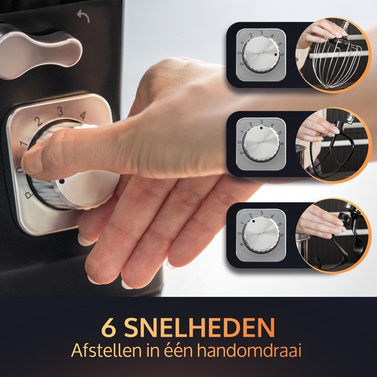 JAP Appliances Mastermix - Keukenmachine (1000W) - Keukenrobot met 6 snelheden en pulse-functie - Keukenmixer met (5.7) liter mengkom - Inclusief pannenlikker - Aluminium behuizing - Mat zwart van JAP Appliances — afbeelding 2