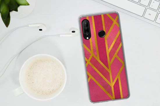 Coque Huawei P30 Lite - Or - Rose - Géométrique - Coque de téléphone en Siliconen