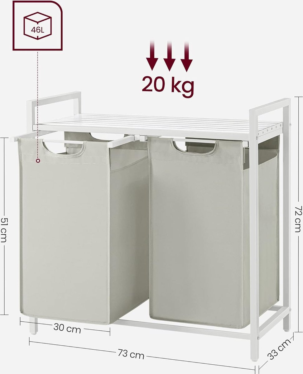 VASAGLE Wasmand met 2 Vakken 🛍️ [Amazon.nl] » €40,79