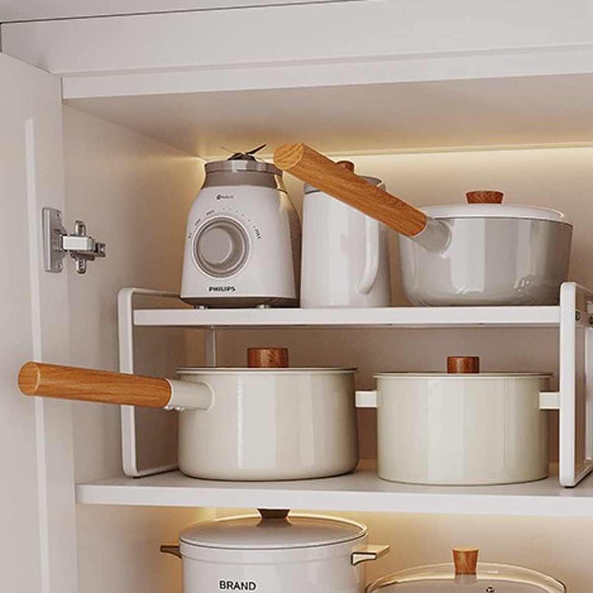 Plankinzet, keukenkast organizer met antislipmat, keukenkastinzet, voor keuken/badkamer/tafelblad/dressoir (wit)