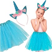 Playos® - Déguisement Licorne - Blauw - avec bandeau - 3 à 6 ans - Paillettes - Enfants - Déguisements - Halloween - Carnaval