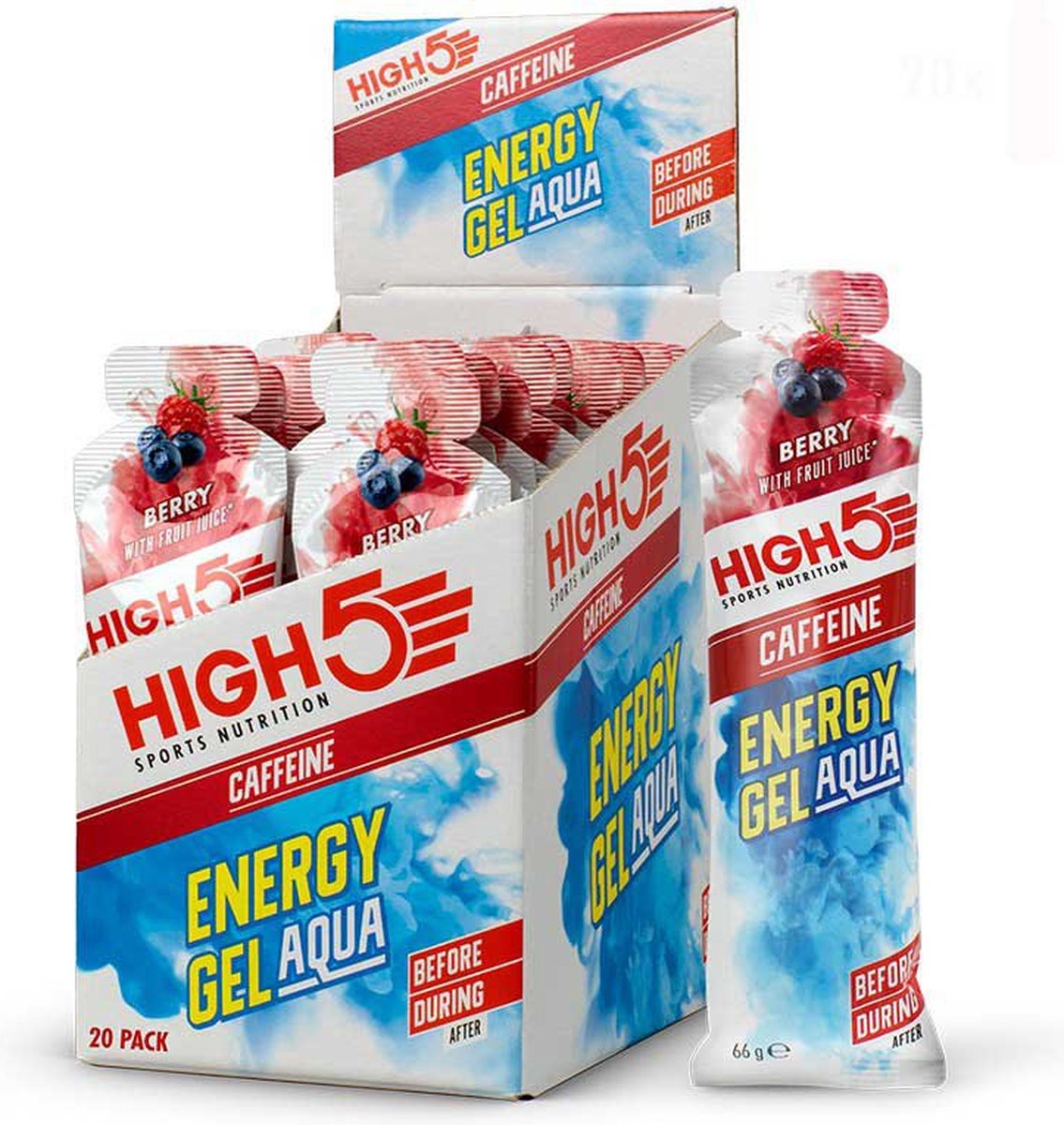 Goedkoopste HIGH5 - Isotonic Energy Gel Aqua met Cafeïne - Energie Gel met Koolhydraten - Isotone Sportgel - Berry Smaak - Hardlopen & Wielrennen - 20 x 66ml