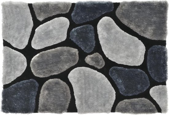 OZAIA Tapis shaggy PIETRA gris - polyester - 140*200 cm L 200 cm x H 4 cm x P 140 cm