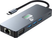 Grey Fox Hub Réseau /USB 11 en 1 - Type USB C - Répartiteur USB 3.0 - HDMI 4k/30 Hz - Lecteur de carte Micro TF/SD - Audio 3,5 mm - Ethernet - VGA 1080P - DP - Transmission Multi -écran - Convient pour ordinateur portable, Macbook et Windows