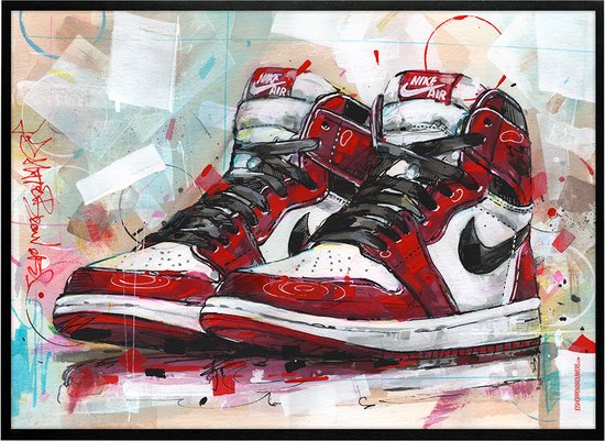 Sneaker print retro high Chicago 71x51 cm *ingelijst & gesigneerd