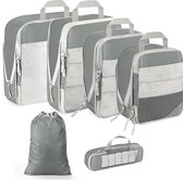 Packing Cubes met compressie, 6-delige koffer organizerset, pakzakken voor koffer, paktassen met compressie, lichte reisorganizer, kledingtassen voor handbagage (grijs)