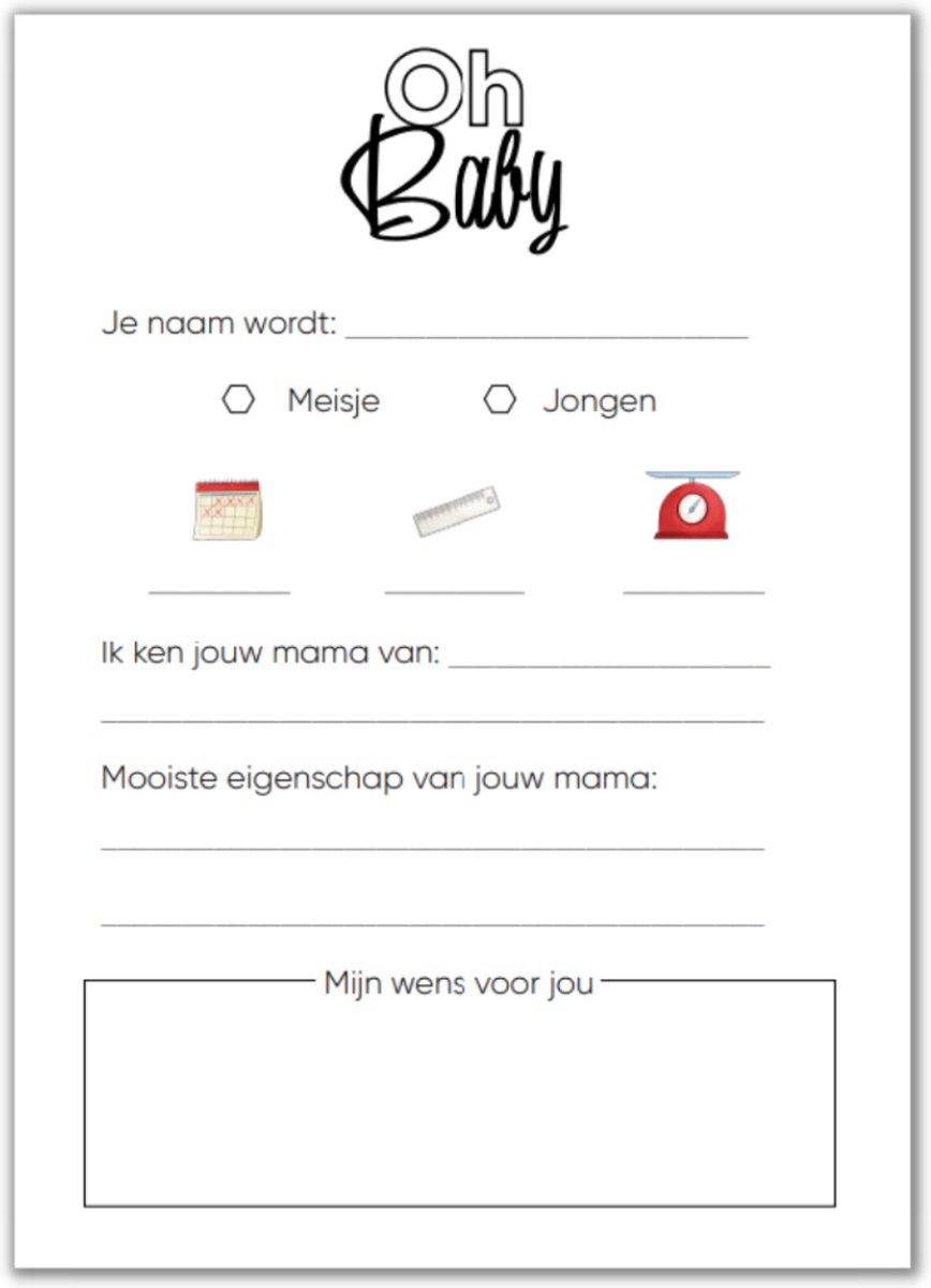 Goedkoopste Babyshower invulkaart - 20 stuks