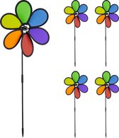 Relaxdays windmolentje bloem set van 5 - regenboog tuinsteker - windspinner tuindecoratie