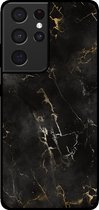 Smartphonica Telefoonhoesje voor Samsung Galaxy S21 Ultra met marmer opdruk - TPU backcover case marble design - Zwart / Back Cover geschikt voor Samsung Galaxy S21 Ultra