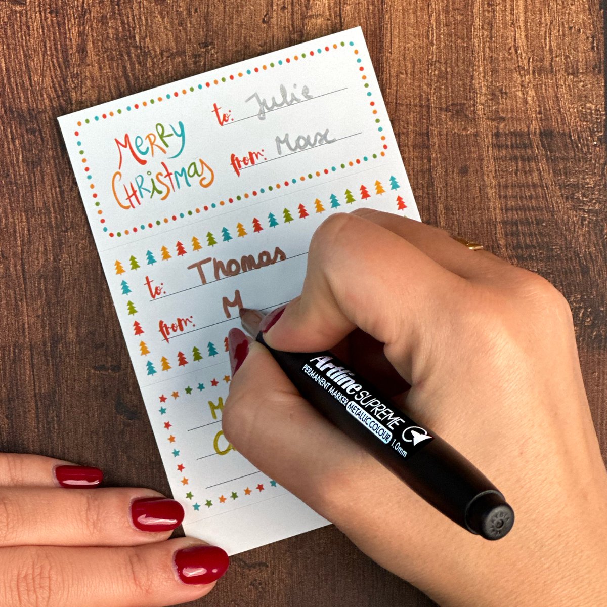 Artline Supreme - Kalligrafie Set 8 Stuks - Kalligrafiestiften Zwart & Metal Markers Goud Zilver Brons - Handlettering & Kalligrafie — afbeelding 5