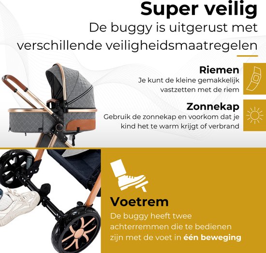 Lunola Nova - Kinderwagen 3-in-1 - incl. autostoel - 0-20kg - XXL - Multifunctionele Buggy 3in1 - Grijs — afbeelding 2
