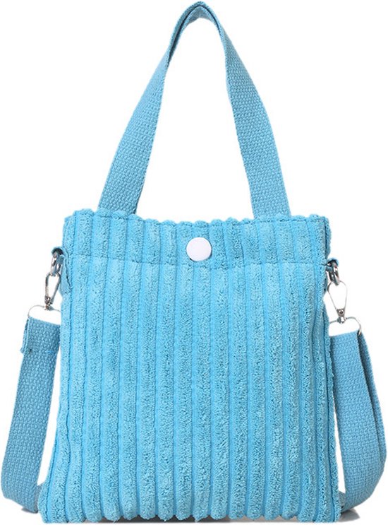 Mini Schoudertas - Corduroy Blauw | Ribfluweel | 20,5 x 19 x 0.5 cm | Fashion Favorite