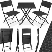 tectake® - wicker balkon- of tuinbistroset, zitgroep met 2 stoelen en 1 kleine eettafel, ruimtebesparend opklapbaar, tuinmeubelen, balkonmeubel klein balkon - zwart - poly-rattan