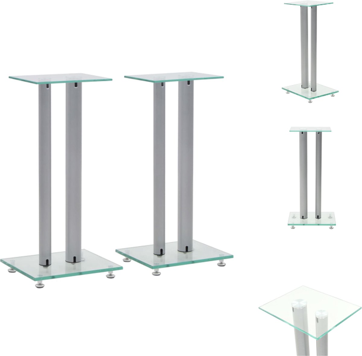 vidaXL Speakerstandaard - Glas/Aluminium - 30 x 25 x 61 cm - Zilver - Speaker stands