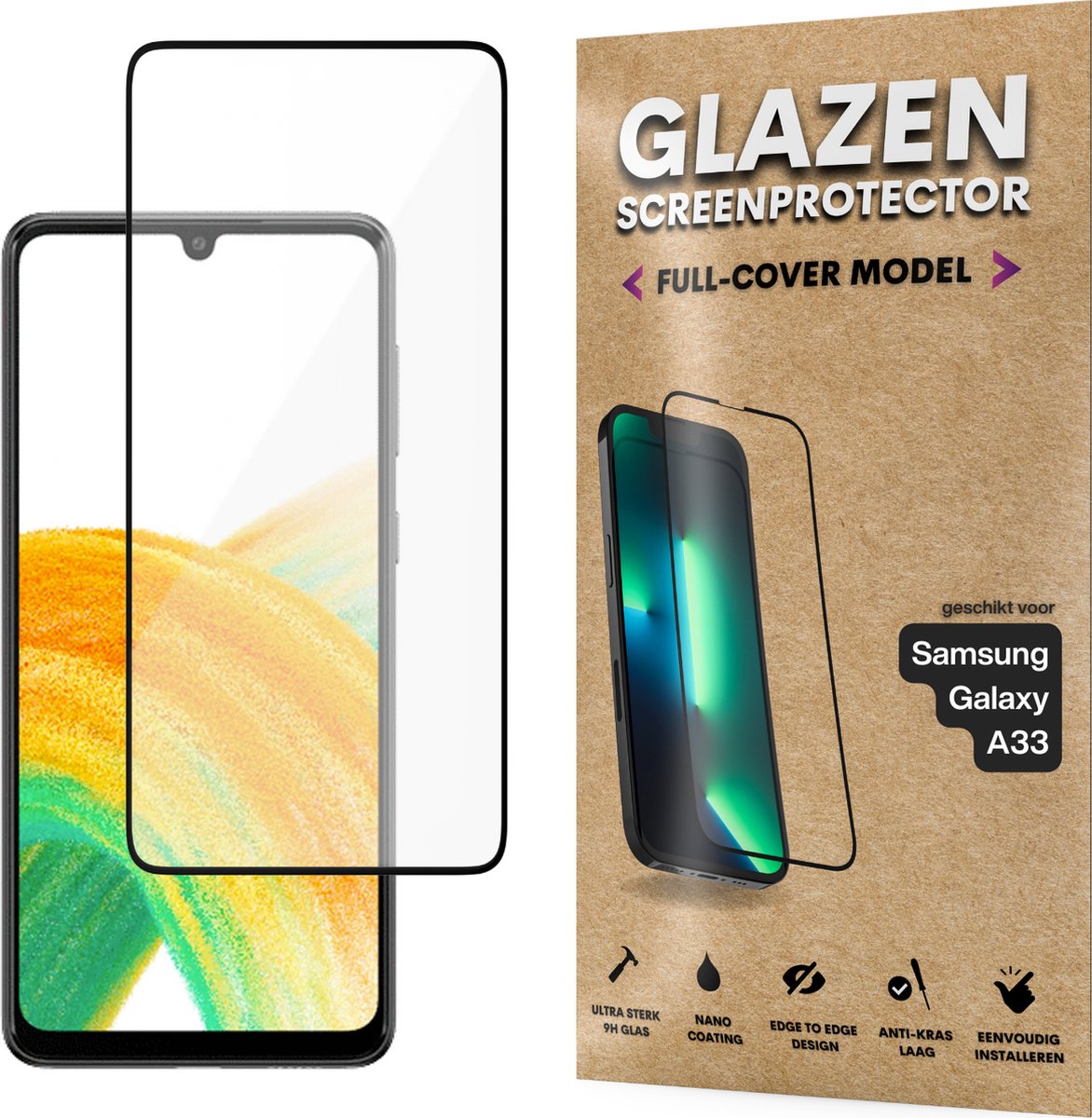 Screenprotector - Geschikt voor Samsung Galaxy A33 - Gehard Glas - Full Cover Tempered Glass - Case Friendly