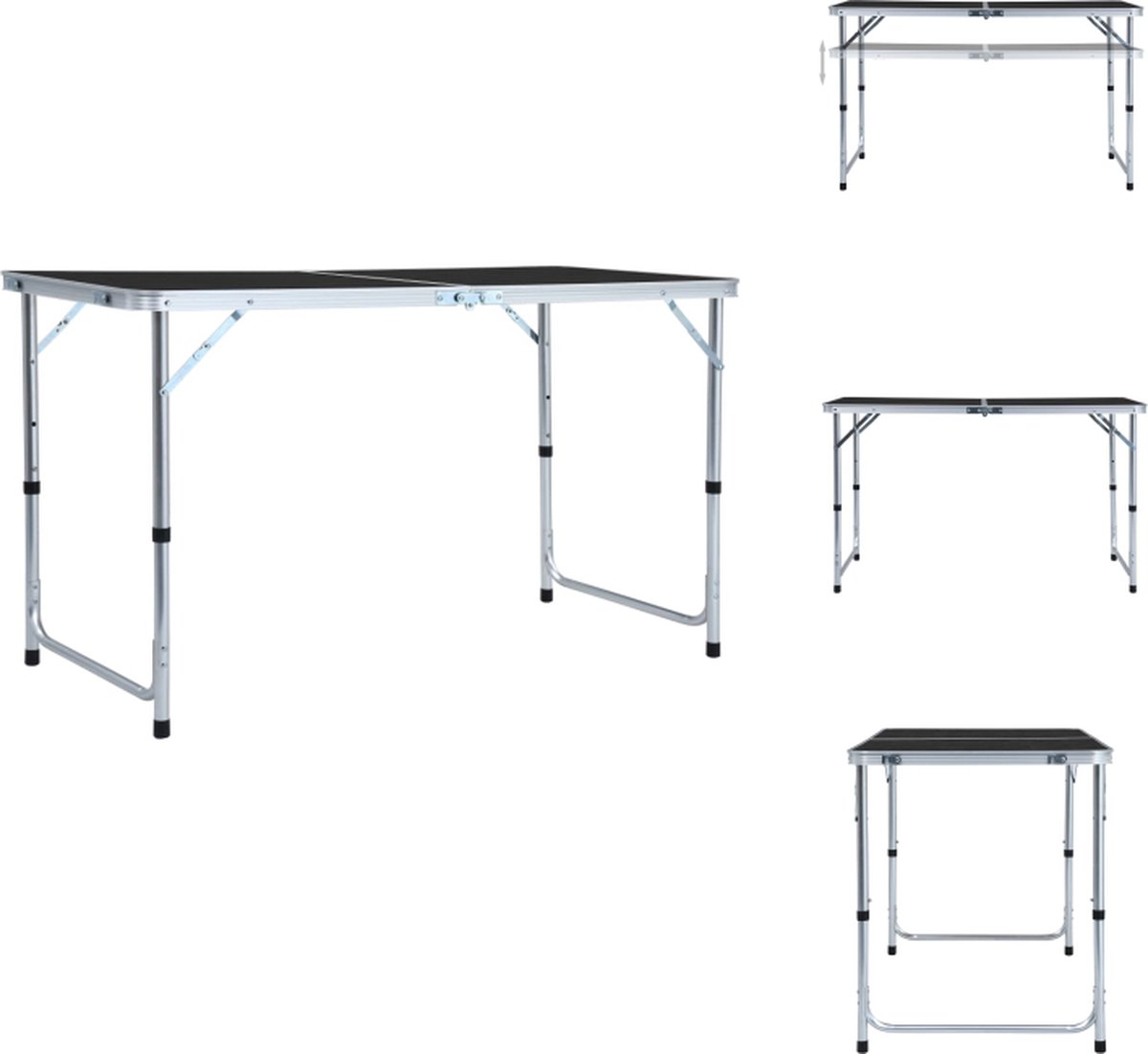 vidaXL inklapbare campingtafel - grijs - 120 x 60 x 55/62/70 cm - aluminium en MDF - draagvermogen 30-50 kg - Campingstoelaccessoire