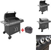 vidaXL Gasbarbecue - Zwart - 133 x 58 x 108 cm - Met 6 kookzones - Inclusief afdekhoes - Barbecue