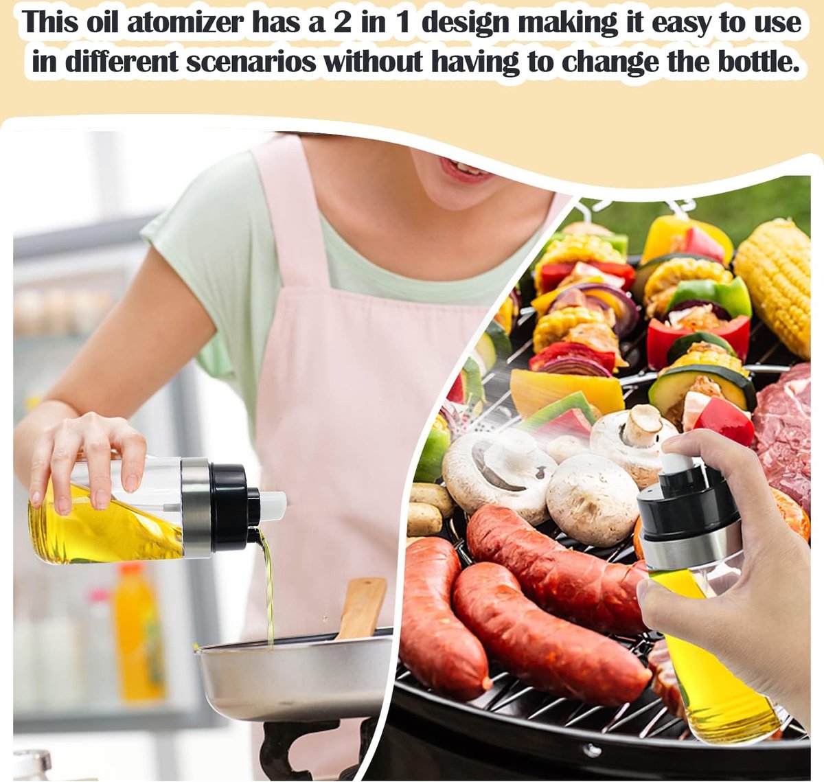 Oliesproeier om te koken, 2 stuks 304 roestvrijstalen olijfoliesproeier, transparante spuitfles olijfolie spuitbus mister, azijnolie spuitdispenser 100 ml voor koken, BBQ, salade, bakken