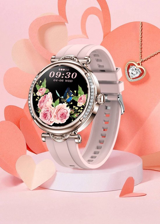 Tijdspeeltgeenrol - Smartwatch - Smartwatch Dames - Smartwatch Dames Roze Diamant - Smartwatches - Smartwatch Android - Smartwatch IOS