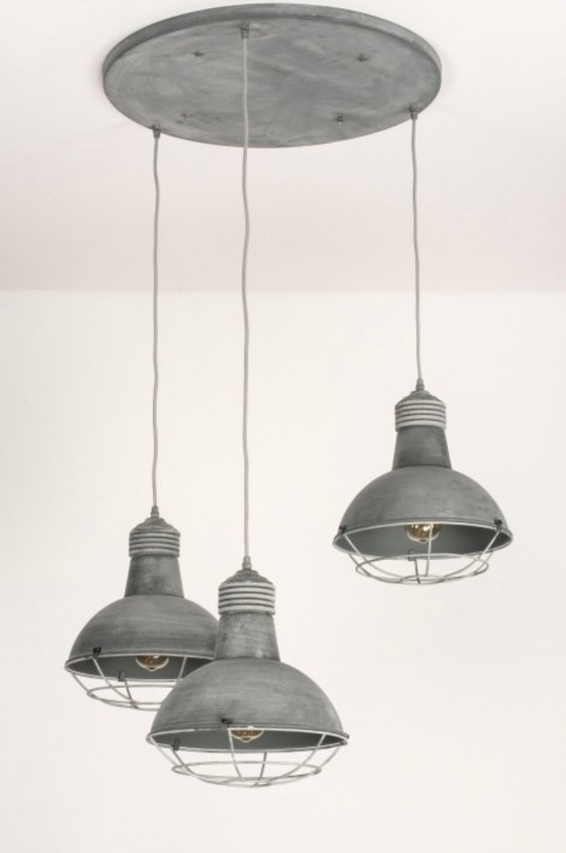 Lumidora Hanglamp 72734 - VINCE - 3 Lichts - E27 - Betongrijs - Metaal - ⌀ 80 cm