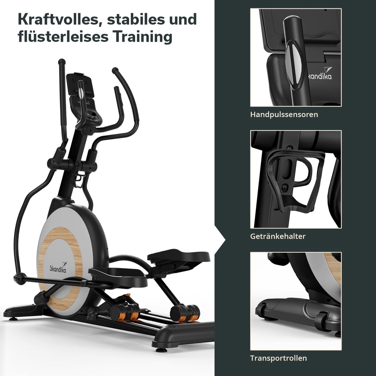 Afbeelding 2 van Skandika Carbon P26-S Crosstrainer SET – Crosstrainers - Crosstrainer (172l x 66b x 175h cm) + Mat (90 x 200 cm) - Elliptische trainer thuis, verstelbare hoogte, app-compatibel, 32 weerstandsniveaus, dubbel railsysteem - Duurtraining – zwart
