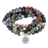 Marama - Collier Mala Agate - Arbre de Life - pierres précieuses - élastique - peut également être porté comme bracelet enroulé - collier pour femme