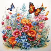 MyHobby Borduurpakket – Wilde bloemen met vlinders 60x60 cm - Aida borduurstof 5,5 kruisjes/cm (14 count) - Telpatroon - Borduurgaren - Borduurnaald - Handleiding - Voor Beginners & Gevorderden - Complete borduurset