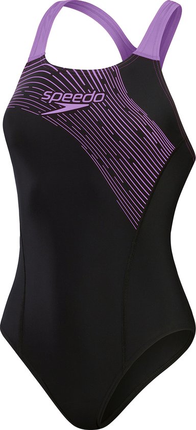 Speedo Medley Logo 1 Piece Zwart/Paars Sportbadpak - Maat 46