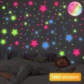 Nuvance - Glow in the Dark Sterren en Maan - 1560 stuks - Muurstickers Slaapkamer en Kinderkamer - Stickers - Sterrenhemel - Multicolor