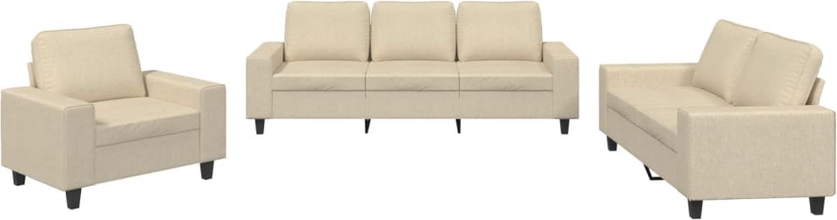 vidaXL - 3-delige - Loungeset - stof - crèmekleurig