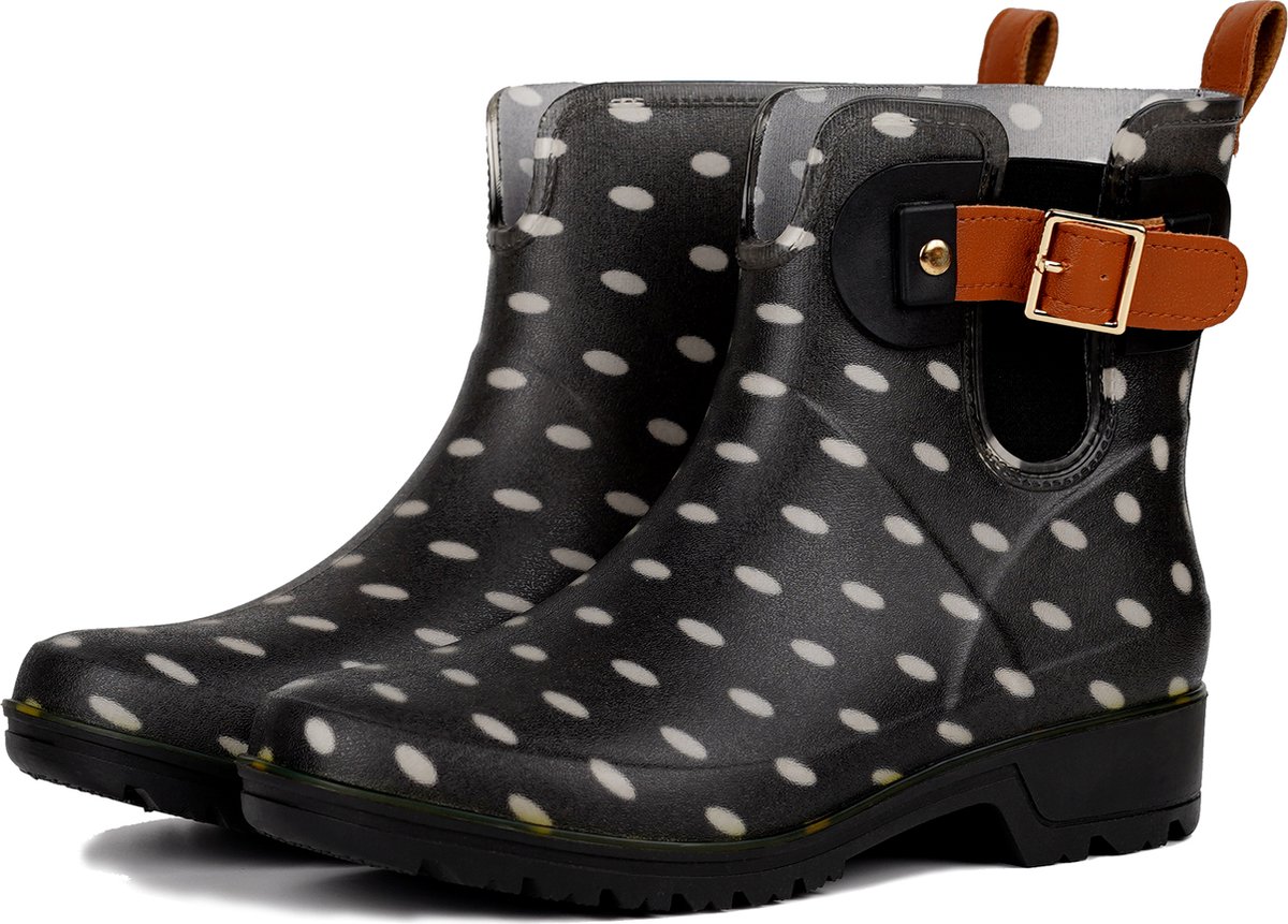 Geweo Regenlaarzen - Wellington Chelsea Laarzen - Kerstmis - Kerstfeest - Christmas Gift - Kort Boots - Waterdichte - Dames - Zwarte en witte vlekken - Maat 41