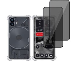 Hoesje + 2x Privé Screenprotector geschikt voor Nothing Phone 2 – Privacy Tempered Glass - Case Transparant