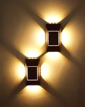 1 stuks 12 Led Warm Wit Tuinverlichting -Vier zijden Gloeiend licht- Zonne-energie- Wand Verlichting- Waterdicht- Balkon Verlichting-Ruitvorm- Tuinverlichting Op Zonneenergie - Wandlamp voor buiten -12 LED lichten - Warm Wit licht