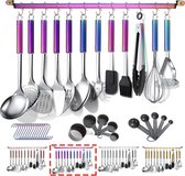 Rainbow Keukengerei Set 38 Stuks, Roestvrij Staal Kookgerei Set, Keuken Gadgets, Met houder en haken om keukengerei op te hangen, Vaatwasserbestending Merk: Berglander