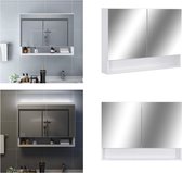 vidaXL Badkamerspiegelkast LED 80x15x60 cm MDF wit - Spiegelkast - Spiegelkasten - Badkamerspiegelkast - Badkamerspiegelkasten