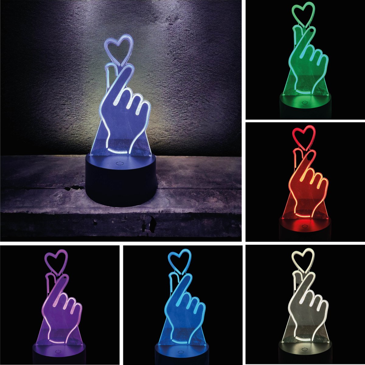 Klarigo® Nachtlamp – Hand met Hart - Hartje - Liefde - Valentijn - 3D LED Lamp Illusie – 16 Kleuren – Bureaulamp - Sfeerlamp – Nachtlampje Kinderen – Creative lamp - Met afstandsbediening