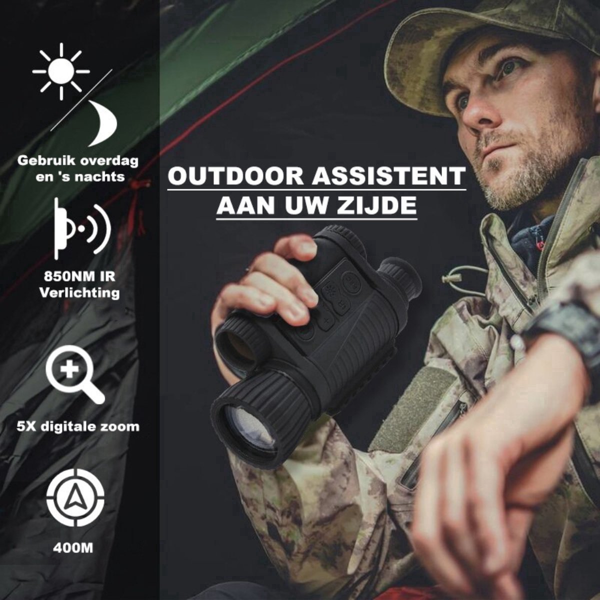 High-Pixel Nacht Monoculair, Nachtzicht Verrekijker Apparaat 2.5K HD Infrarood Digitale Jacht Camping Telescoop 8X Zoom Outdoor Nachtkijker Gemakkelijk te bedienen, ontworpen voor buiten(Verde